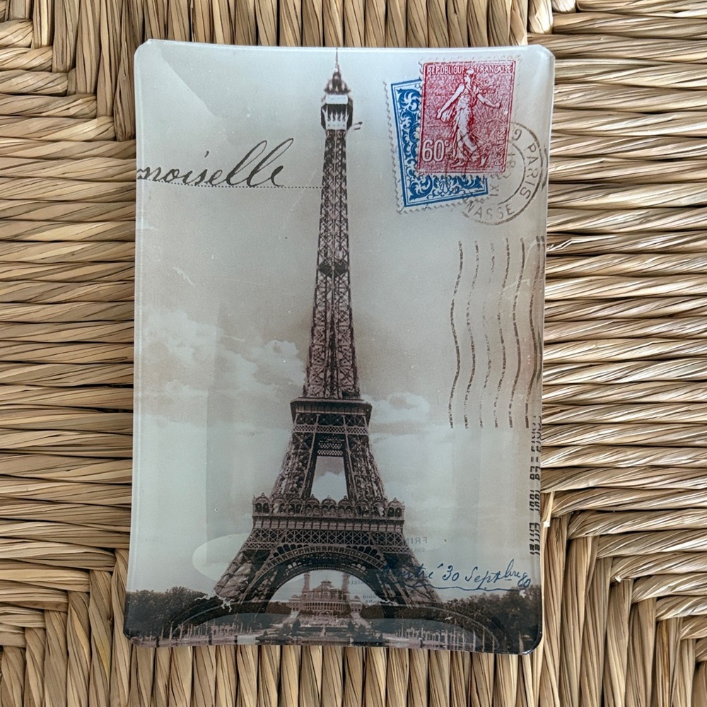 Fringe Studio Eiffel Tower Post Card Decorative Glass Tray